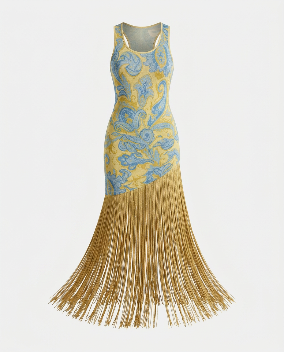 Wild Heart Printed Tassel Maxi Dress