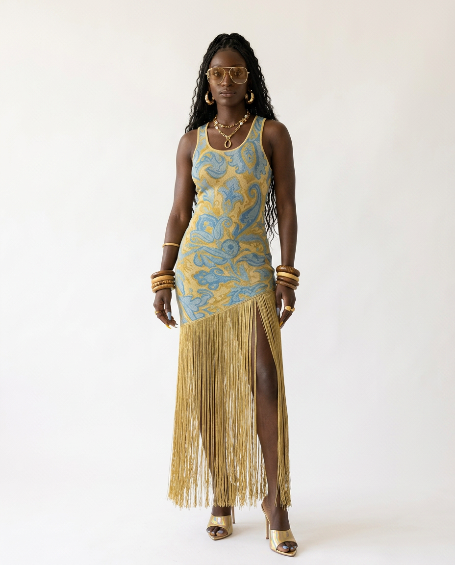 Wild Heart Printed Tassel Maxi Dress