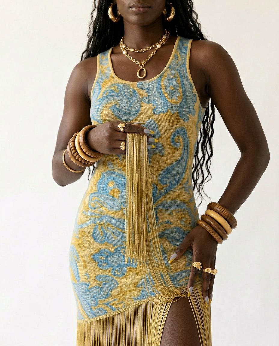 Wild Heart Printed Tassel Maxi Dress