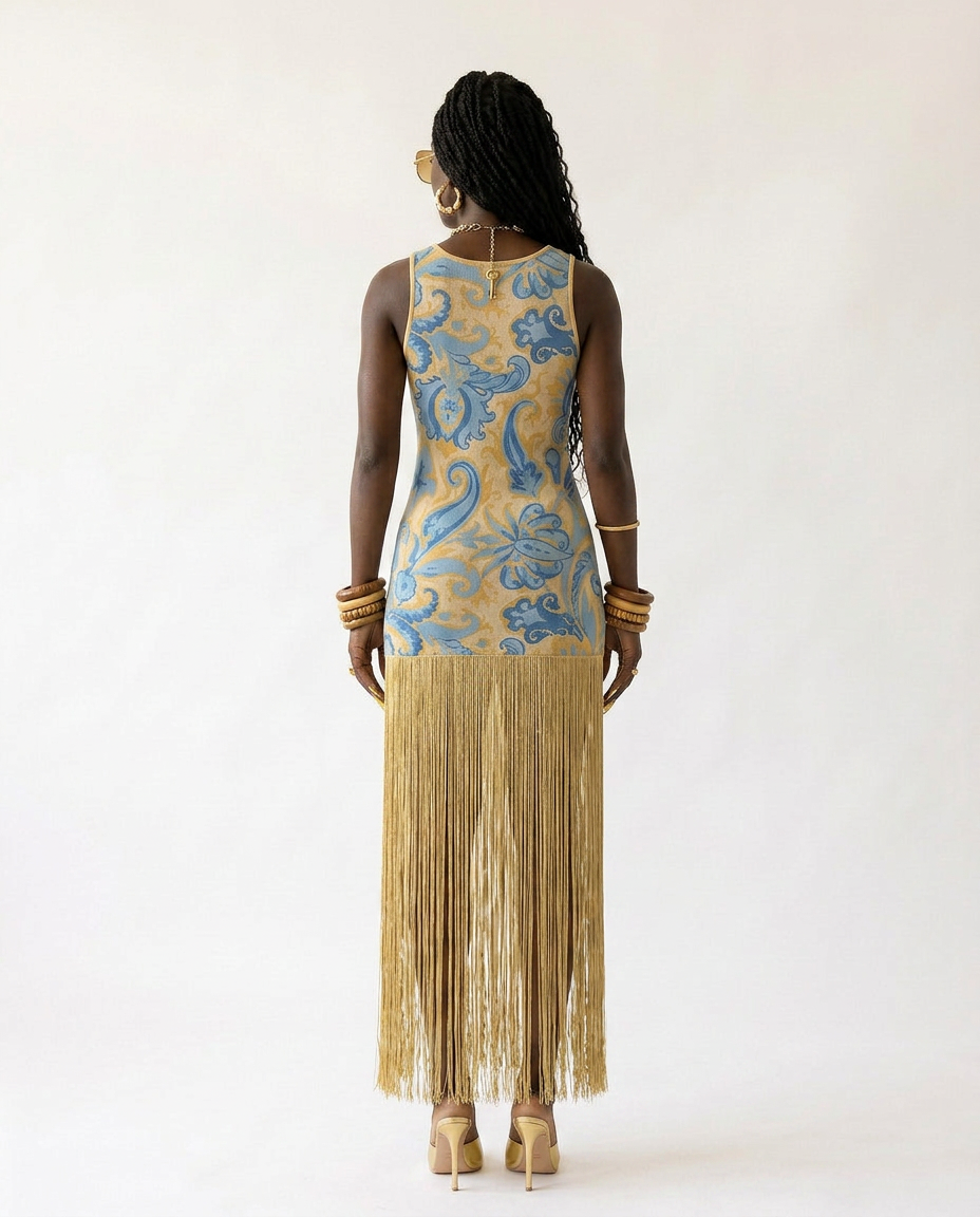 Wild Heart Printed Tassel Maxi Dress