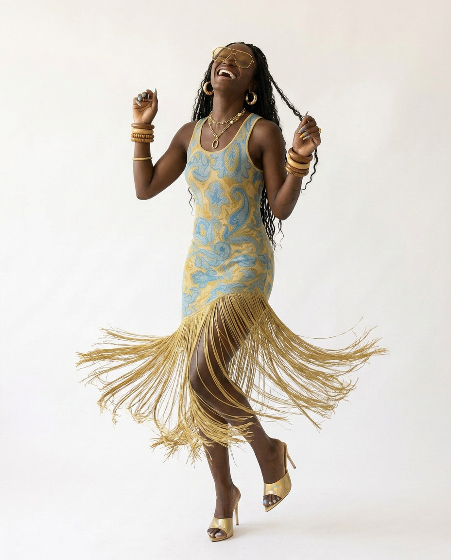 Wild Heart Printed Tassel Maxi Dress