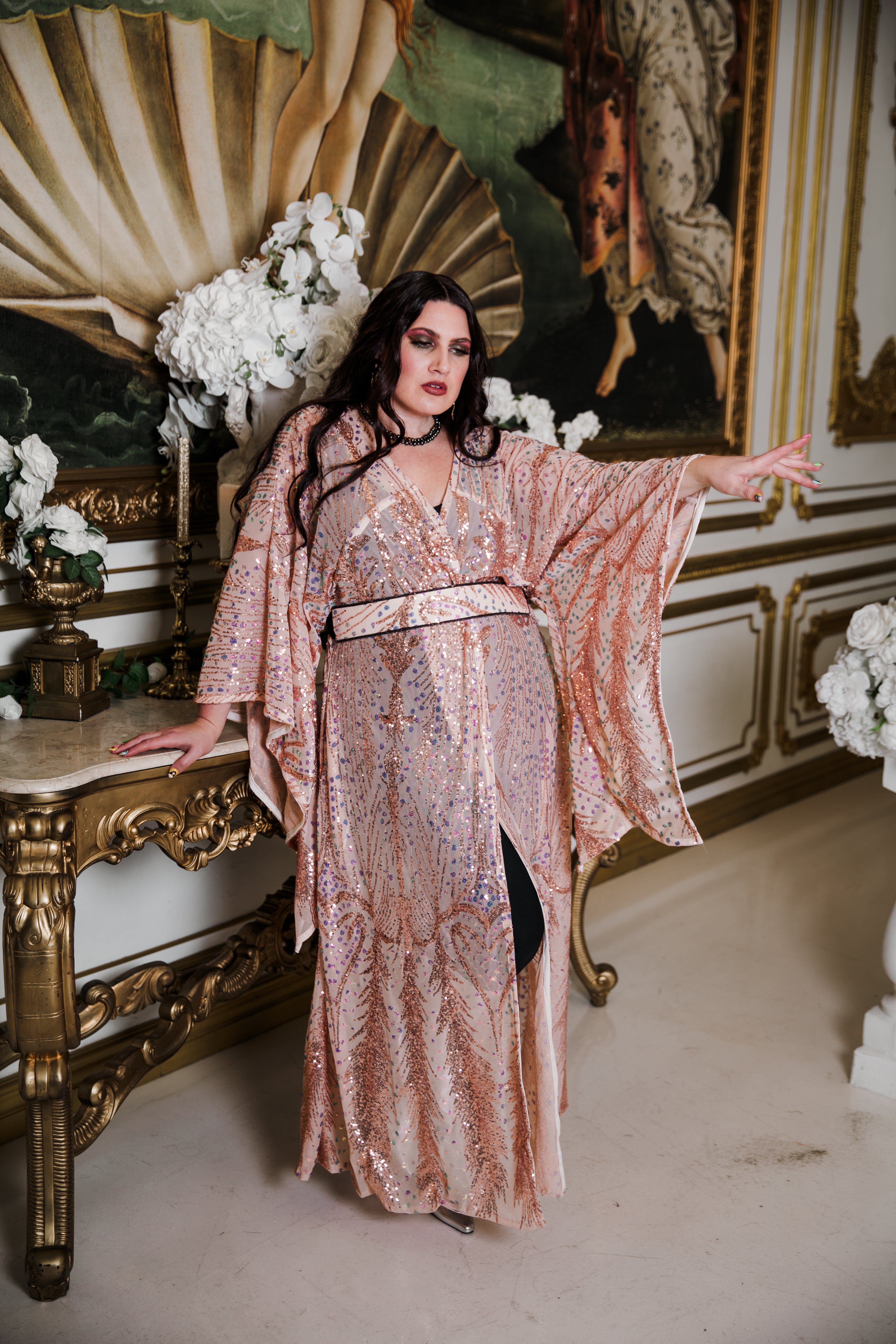 Runway Bohémienne Kimono Robe in “Stardust” (Rose Gold)
