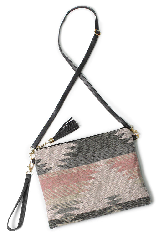 Gray and Pink Western Crossbody Bag