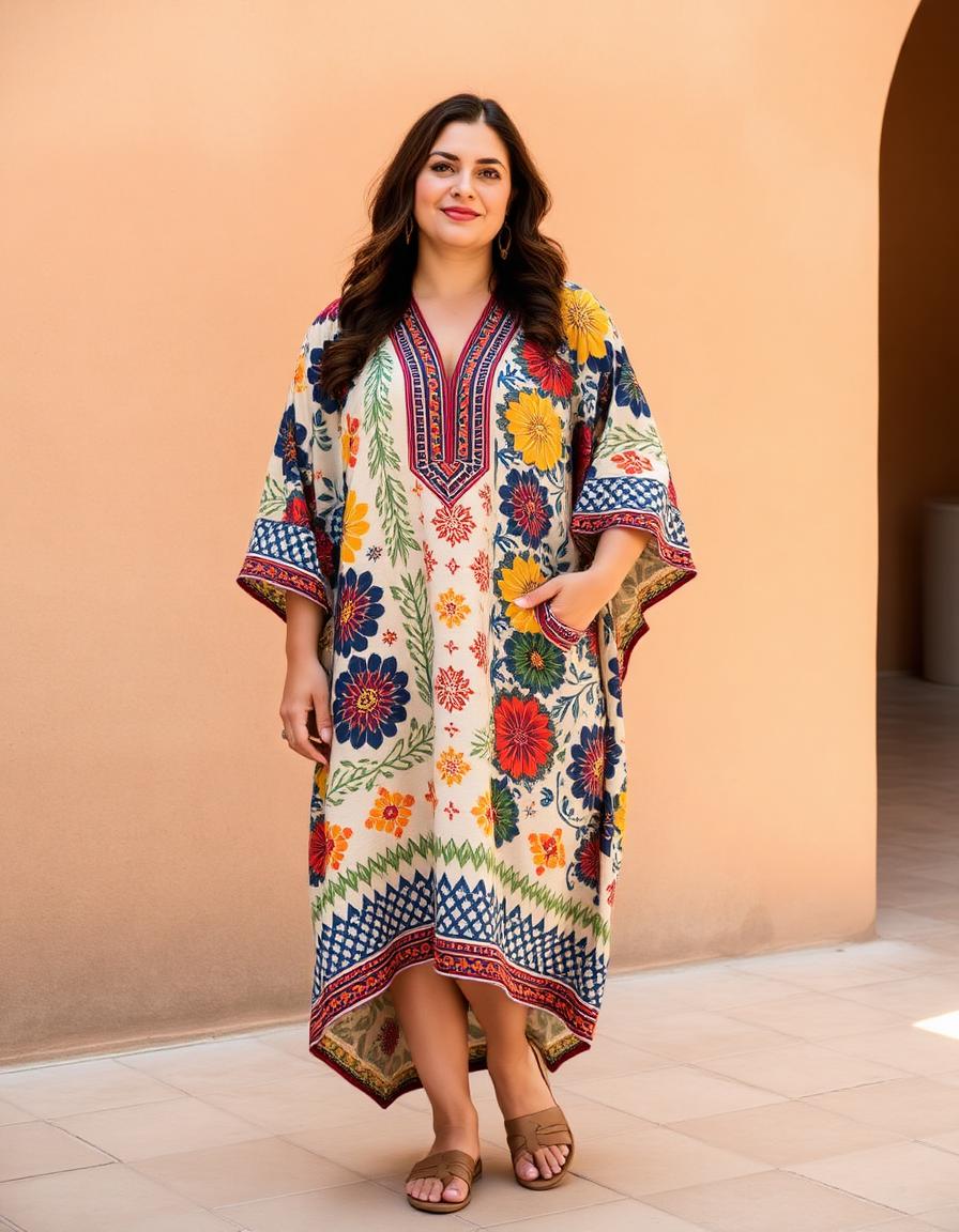 Marrakech Cotton Kaftan with Berber block print