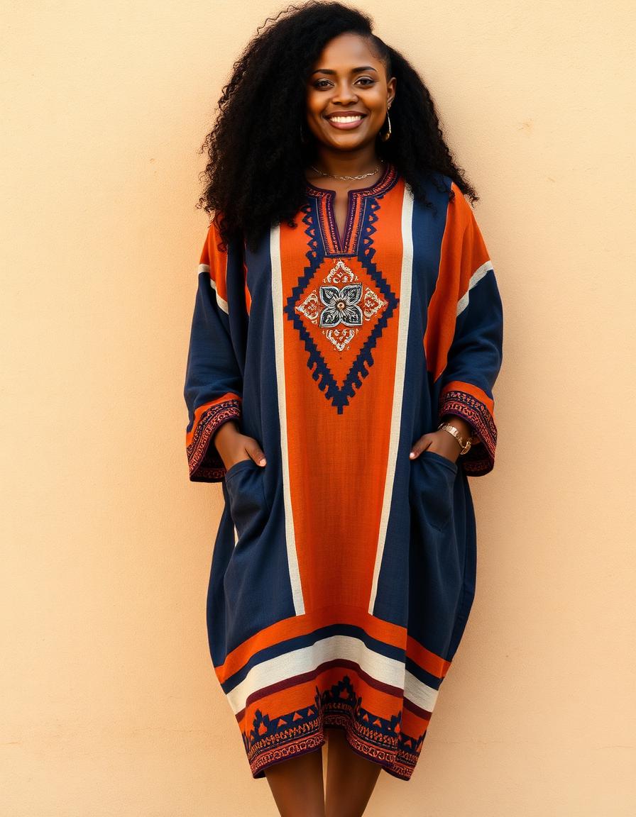 Terracotta Linen Kaftan in the West African boubou tradition