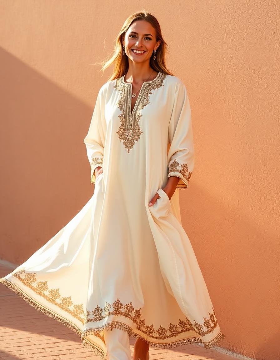 Ivory Silk Kaftan tailored cut