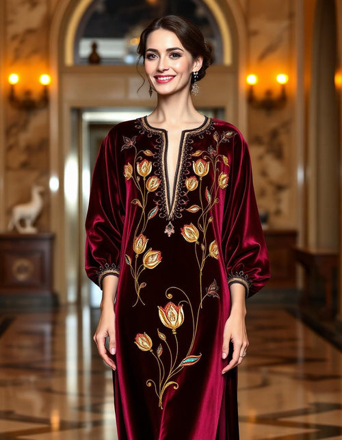 Burgundy Velvet Kaftan tailored cut