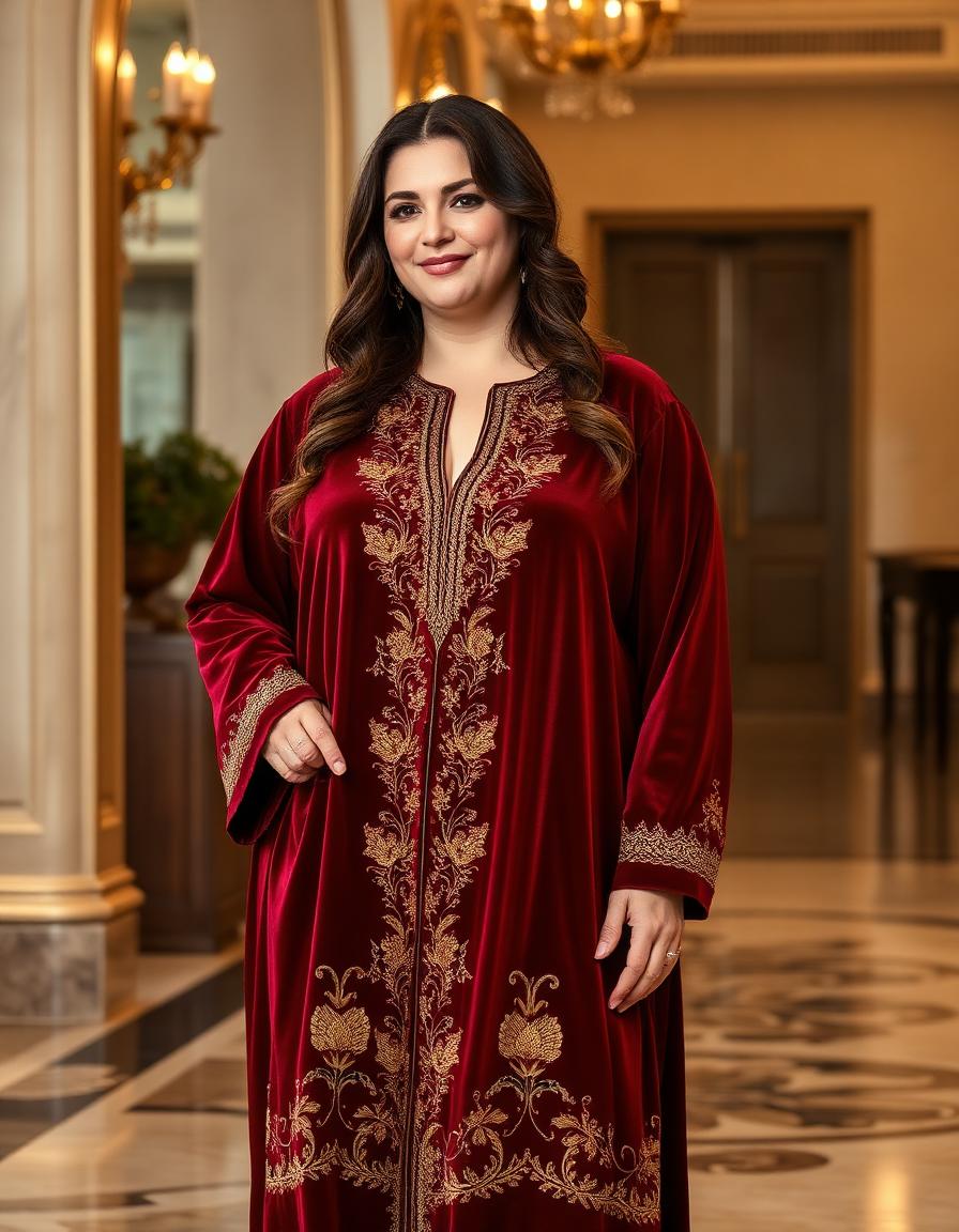 Burgundy Velvet Kaftan with Ottoman tulip embroidery