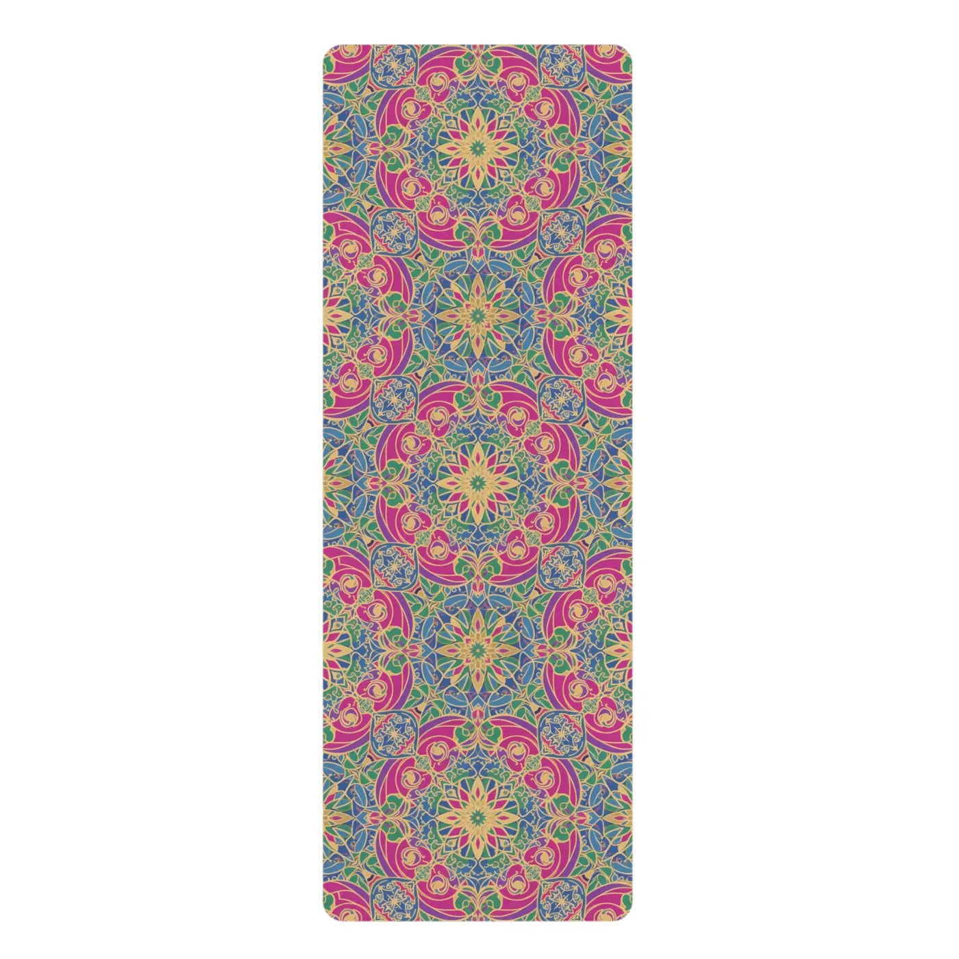 Vibrant Floral Rubber Yoga Mat - Pink Teal Mandala - Dipaliz